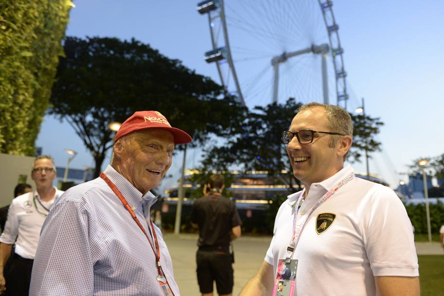 Rimpatriata per Stefano Domenicali (qui con Niki Lauda), attuale ad Lamborghini ed ex team principal Ferrari tra gli ospiti vip. Colombo